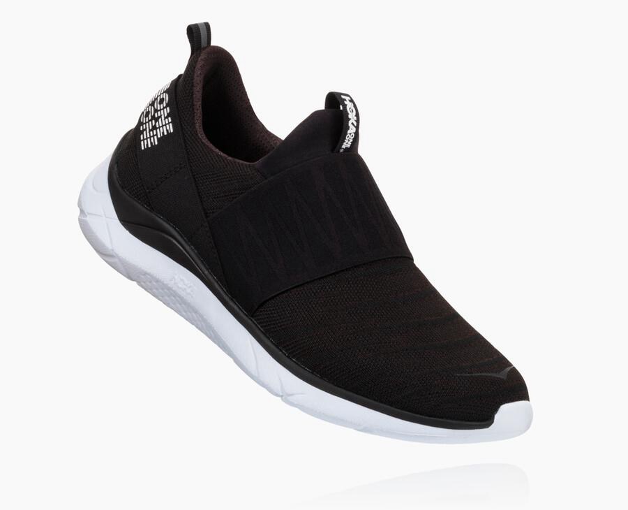 Hoka One One Womens Running Shoes - Hupana Slip - Black/White - YVFI39748